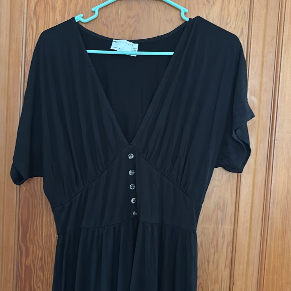 ASOS Black Midi Dress with Button Detail - Picture 2 of 7